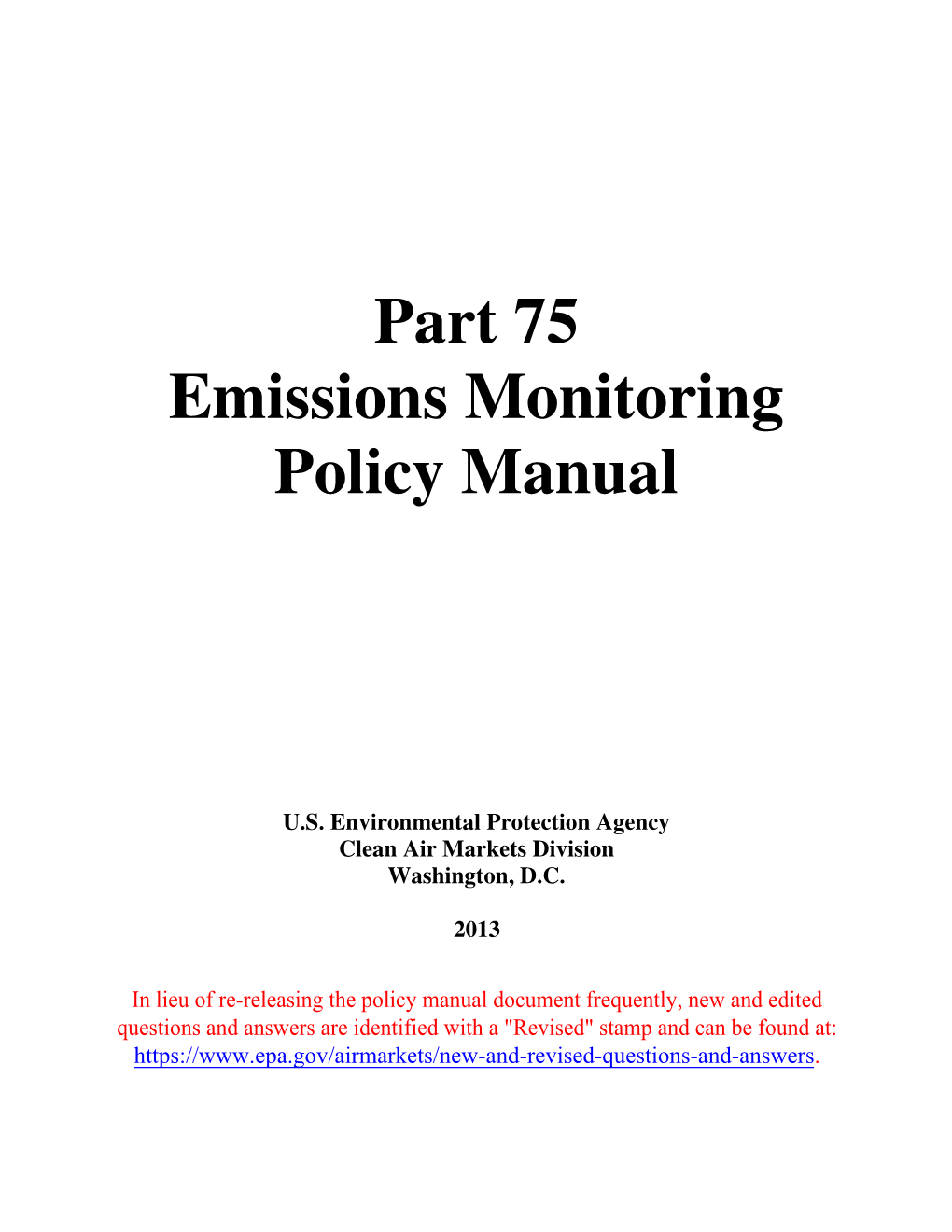 Part 75 Emissions Monitoring Policy Manual