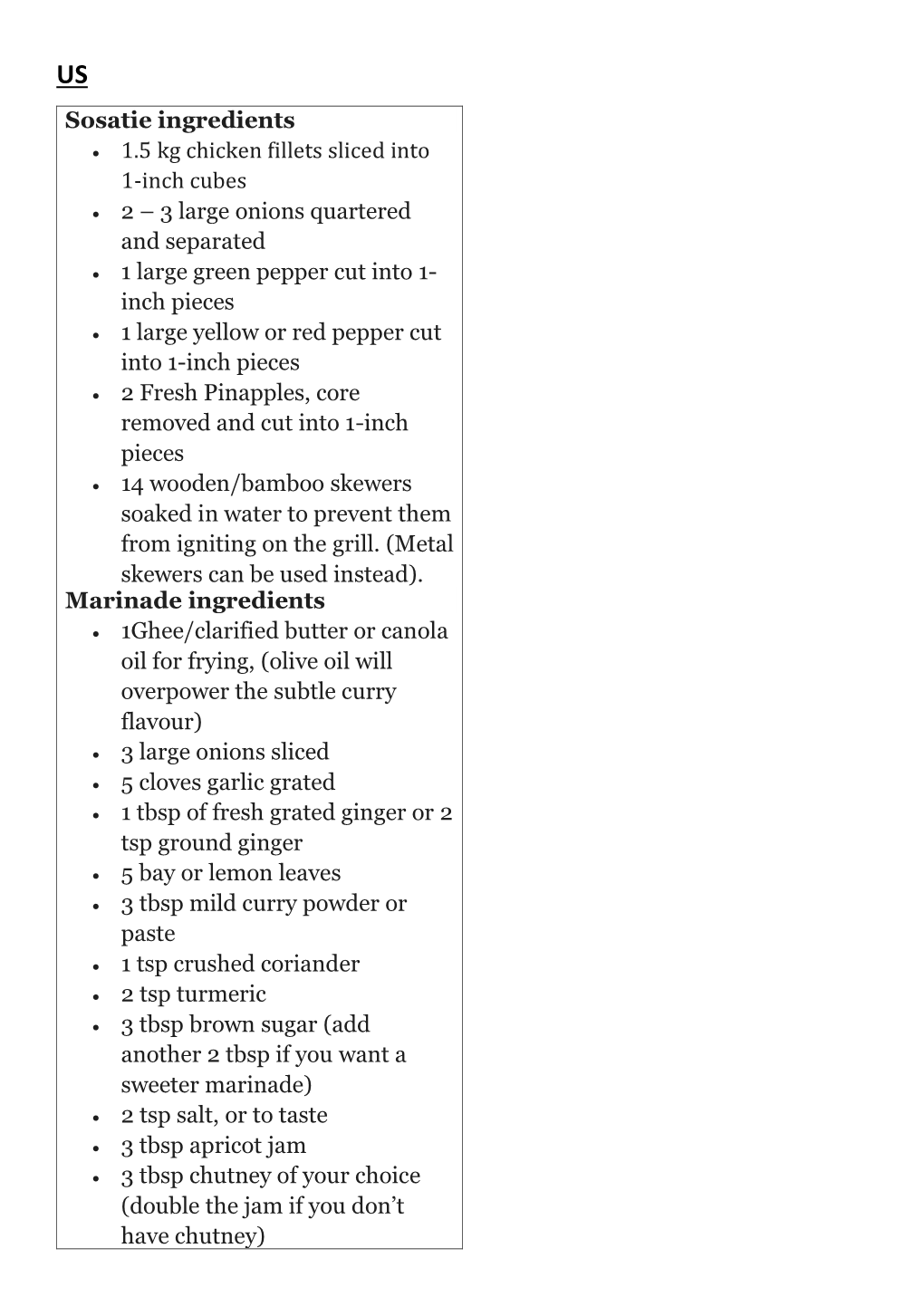 Sosatie Ingredients • 1.5 Kg Chicken Fillets Sliced Into 1-Inch Cubes