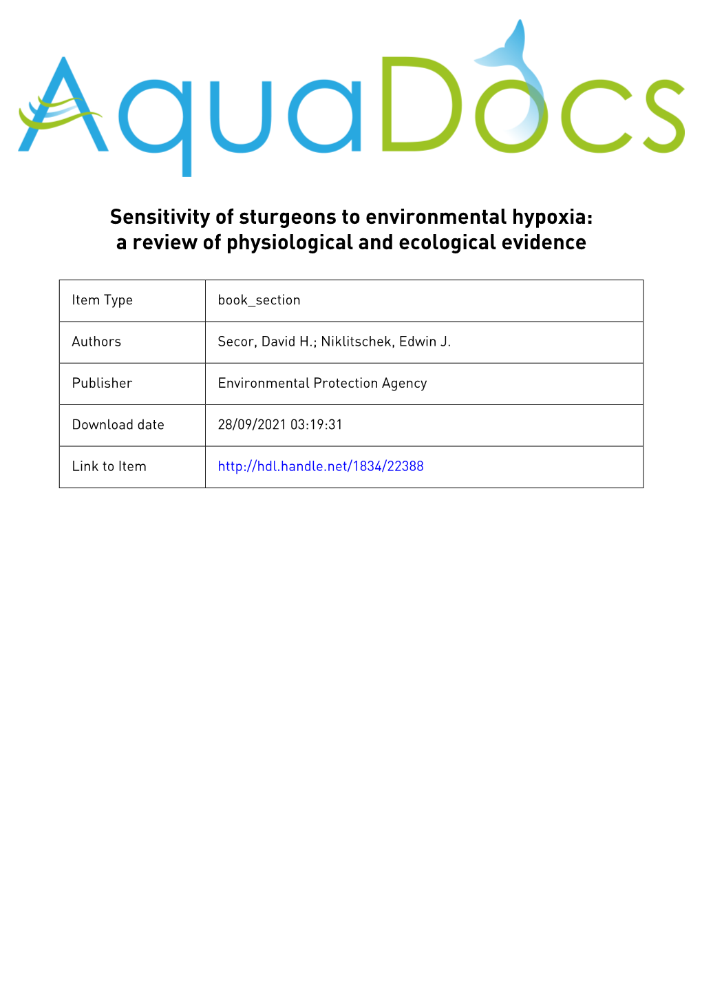 Sensitivity of Sturgeons to Environmental Hypoxia: a Review of Physiological and Ecological Evidence