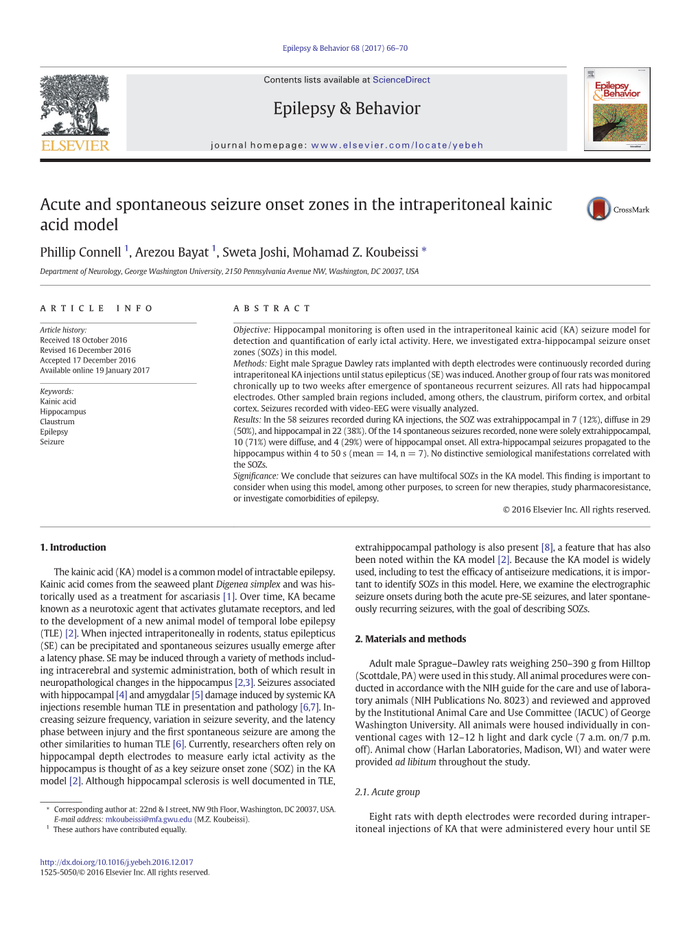 Acute and Spontaneous Seizure Onset Zones in the Intraperitoneal Kainic Acid Model