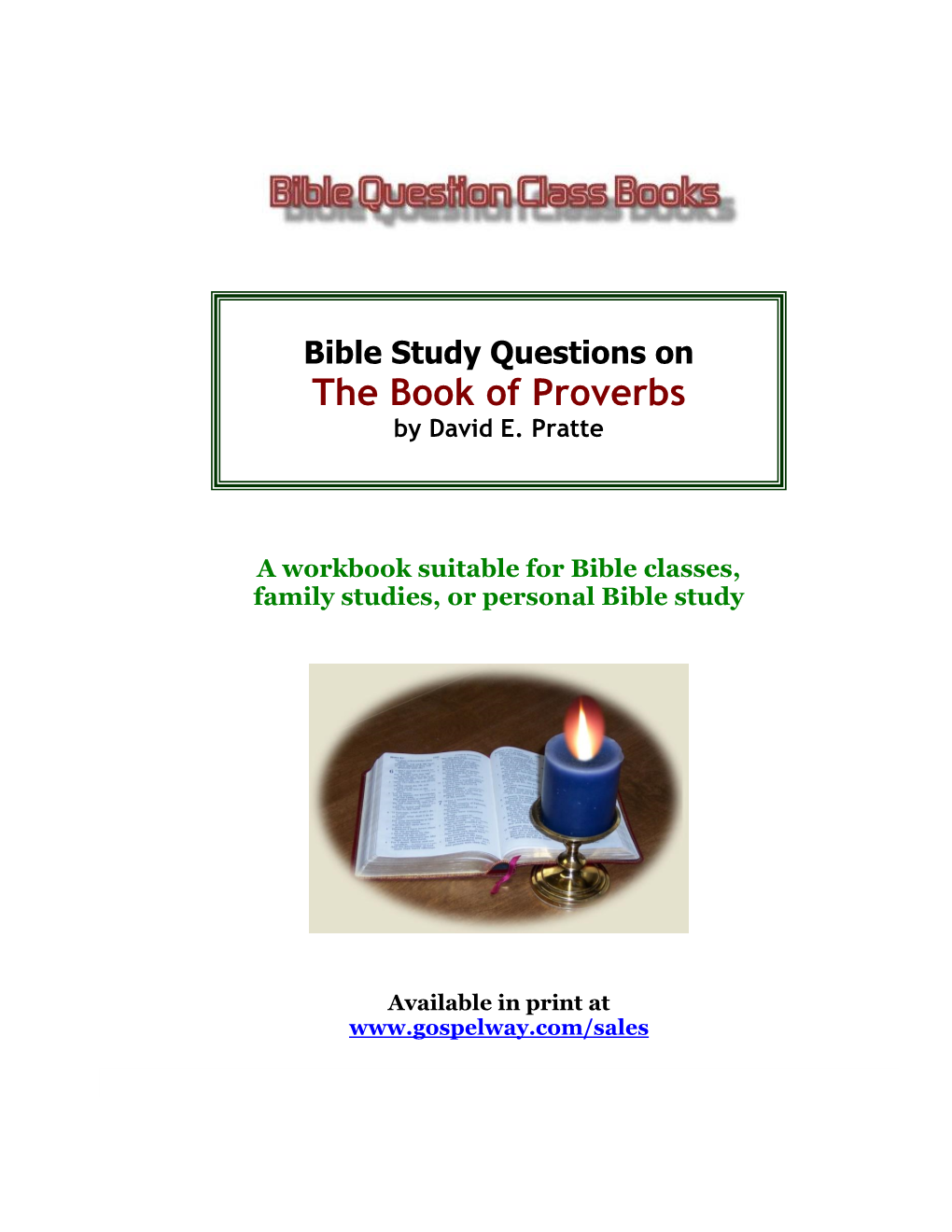 Bible Study Questions on the Book of Proverbs: a Workbook Suitable for Bible Classes, Family Studies, Or Personal Bible Study