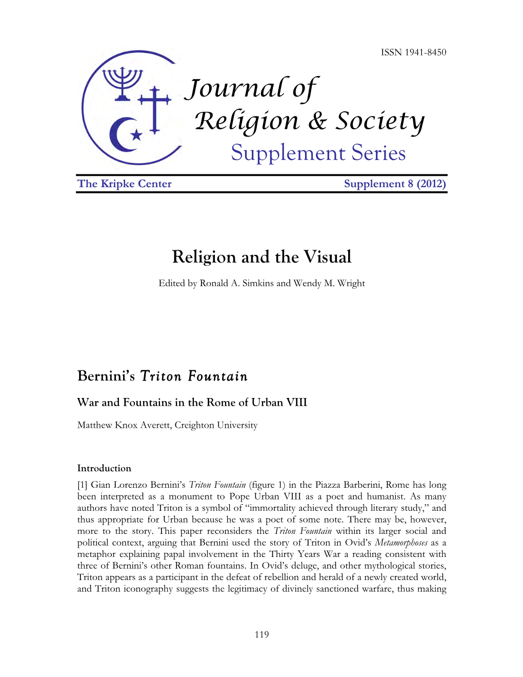 Journal of Religion & Society Supplement Series