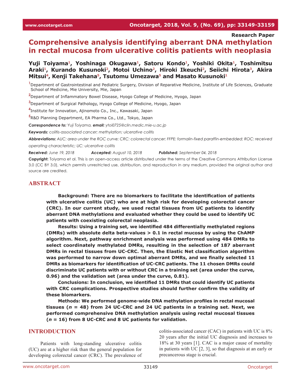 Comprehensive Analysis Identifying Aberrant DNA Methylation in Rectal Mucosa from Ulcerative Colitis Patients with Neoplasia