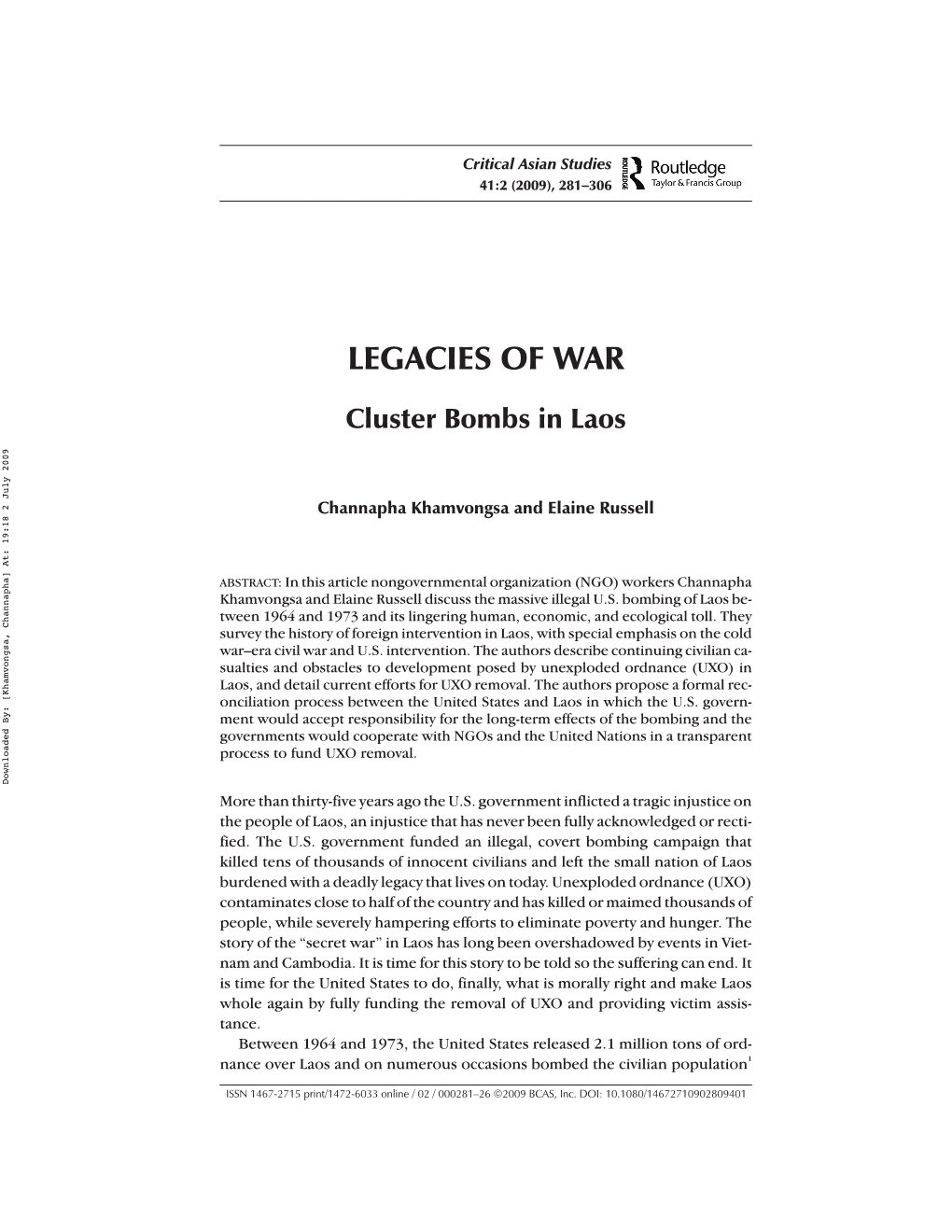 Legacies of War: Cluster Bombs in Laos