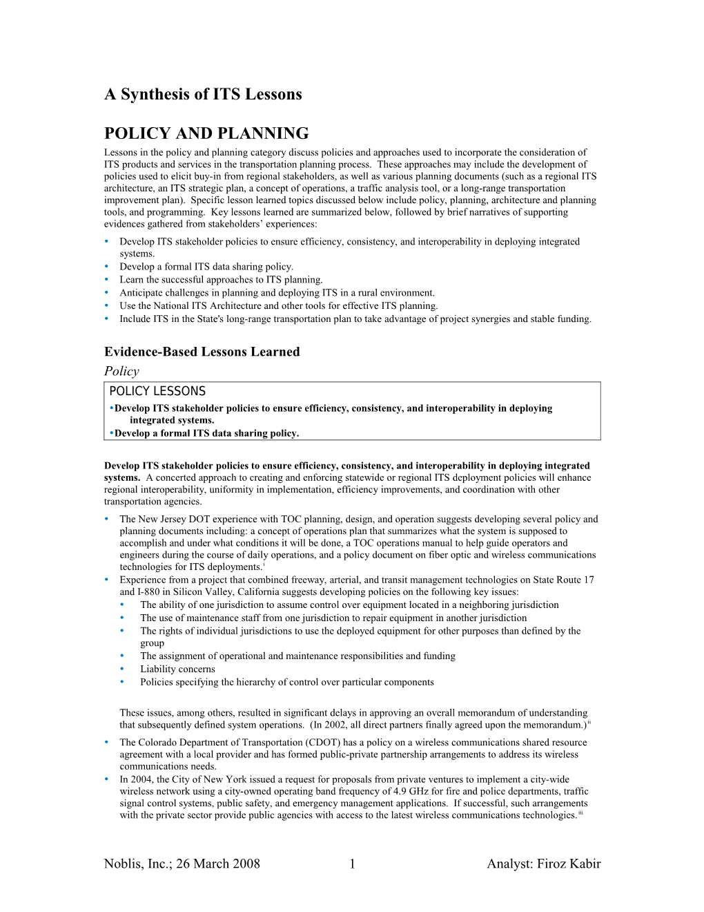 Policy and Planning