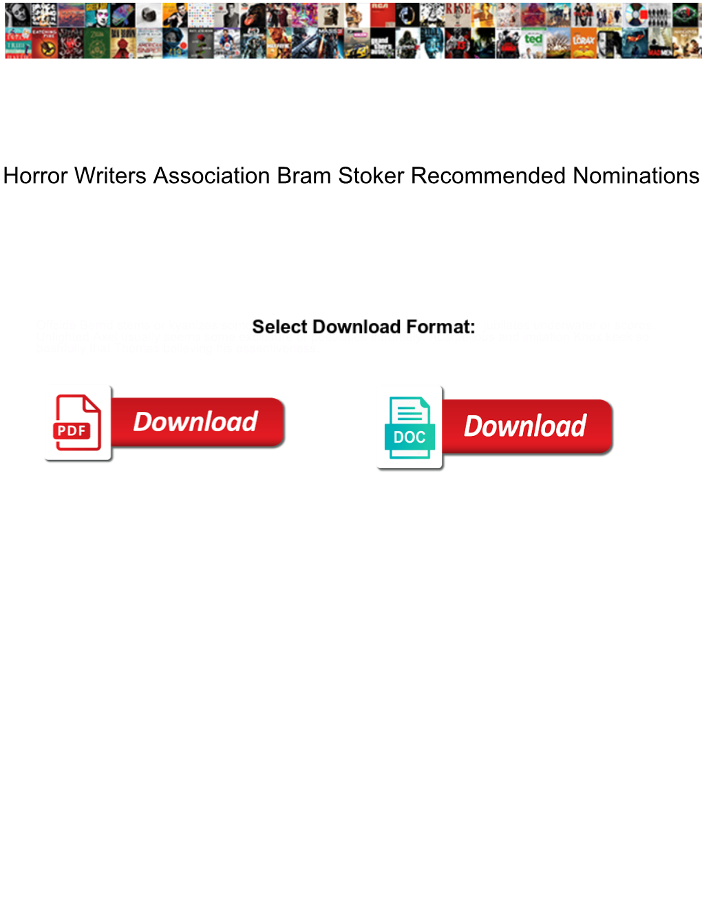 Horror Writers Association Bram Stoker Recommended Nominations