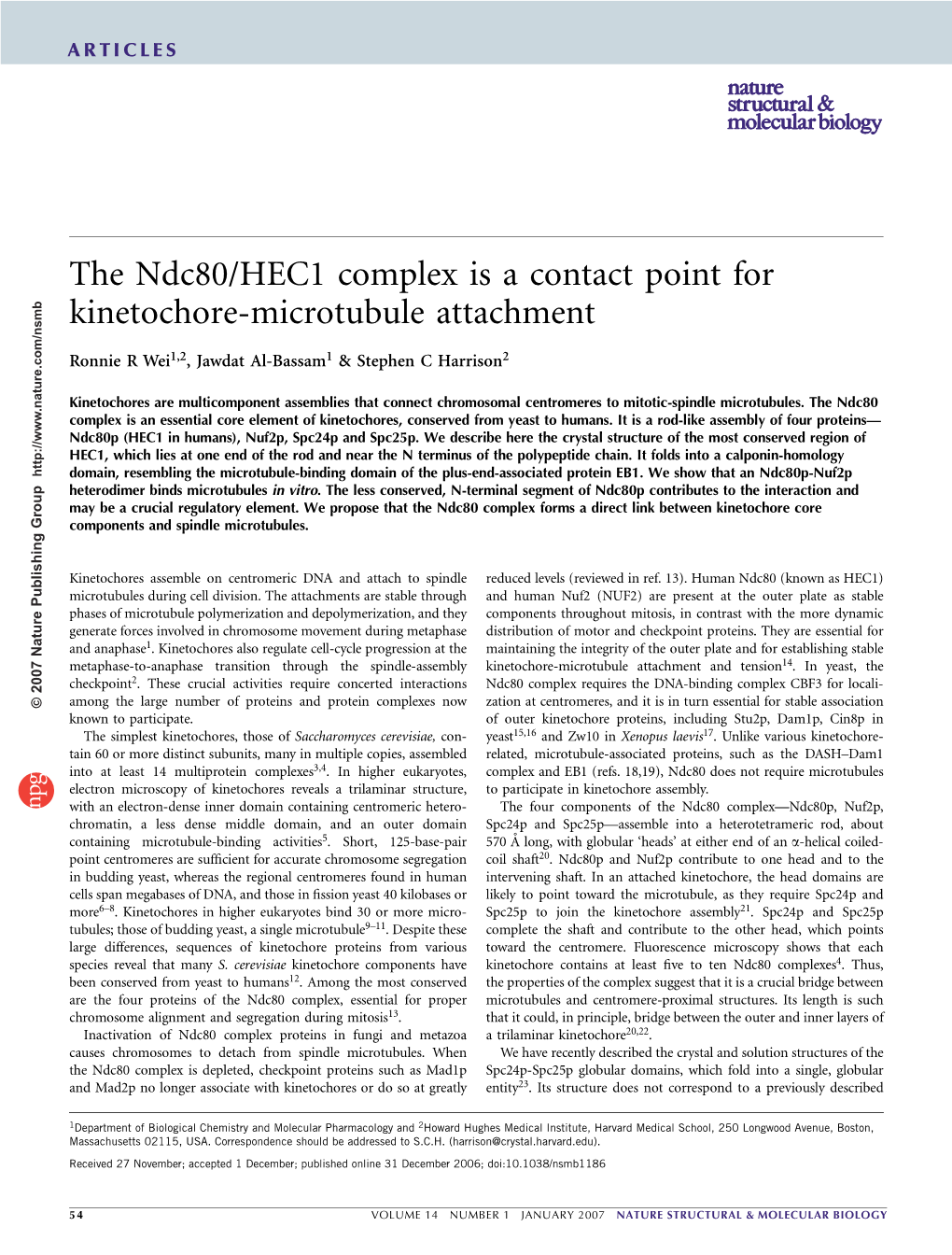 The Ndc80/HEC1 Complex Is a Contact Point for Kinetochore-Microtubule Attachment