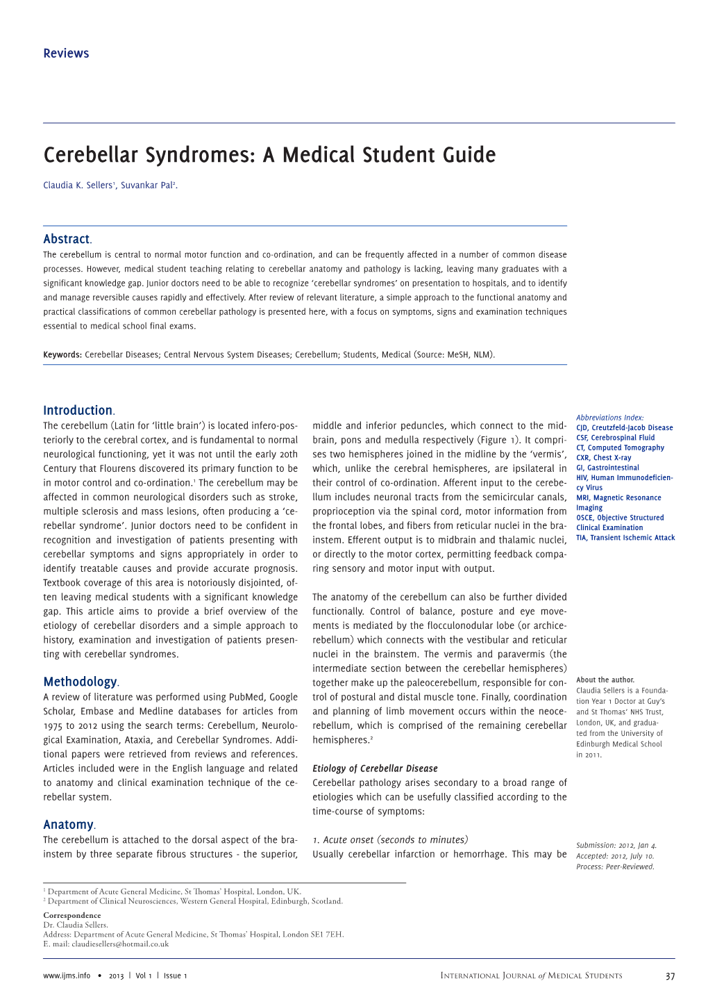 Cerebellar Syndromes: a Medical Student Guide