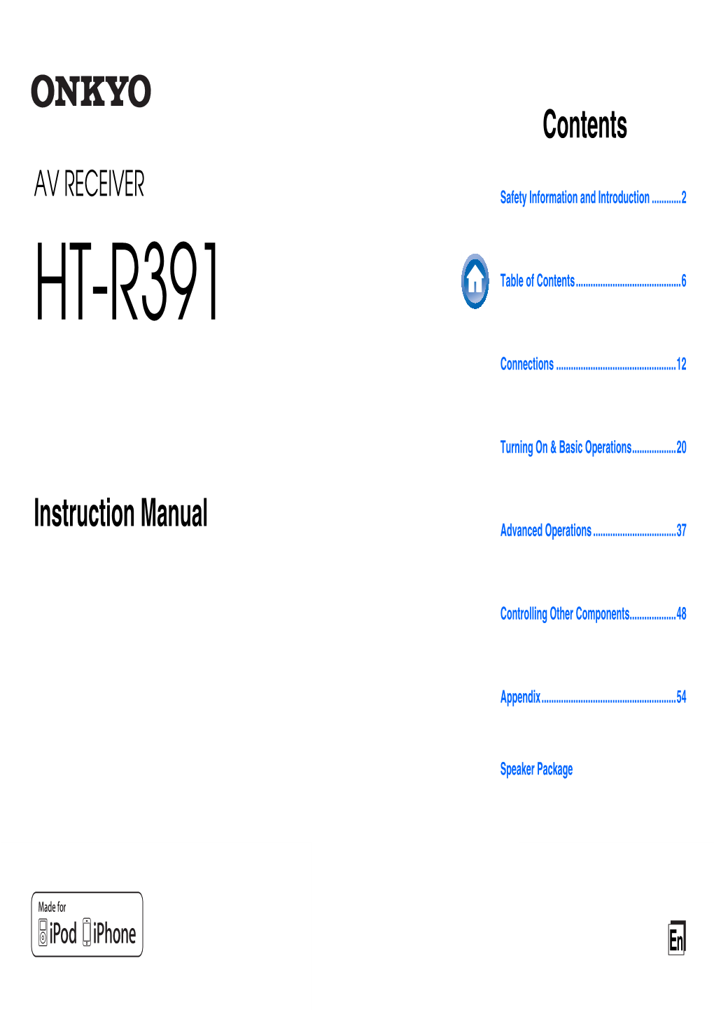 HT-R391 Table of Contents