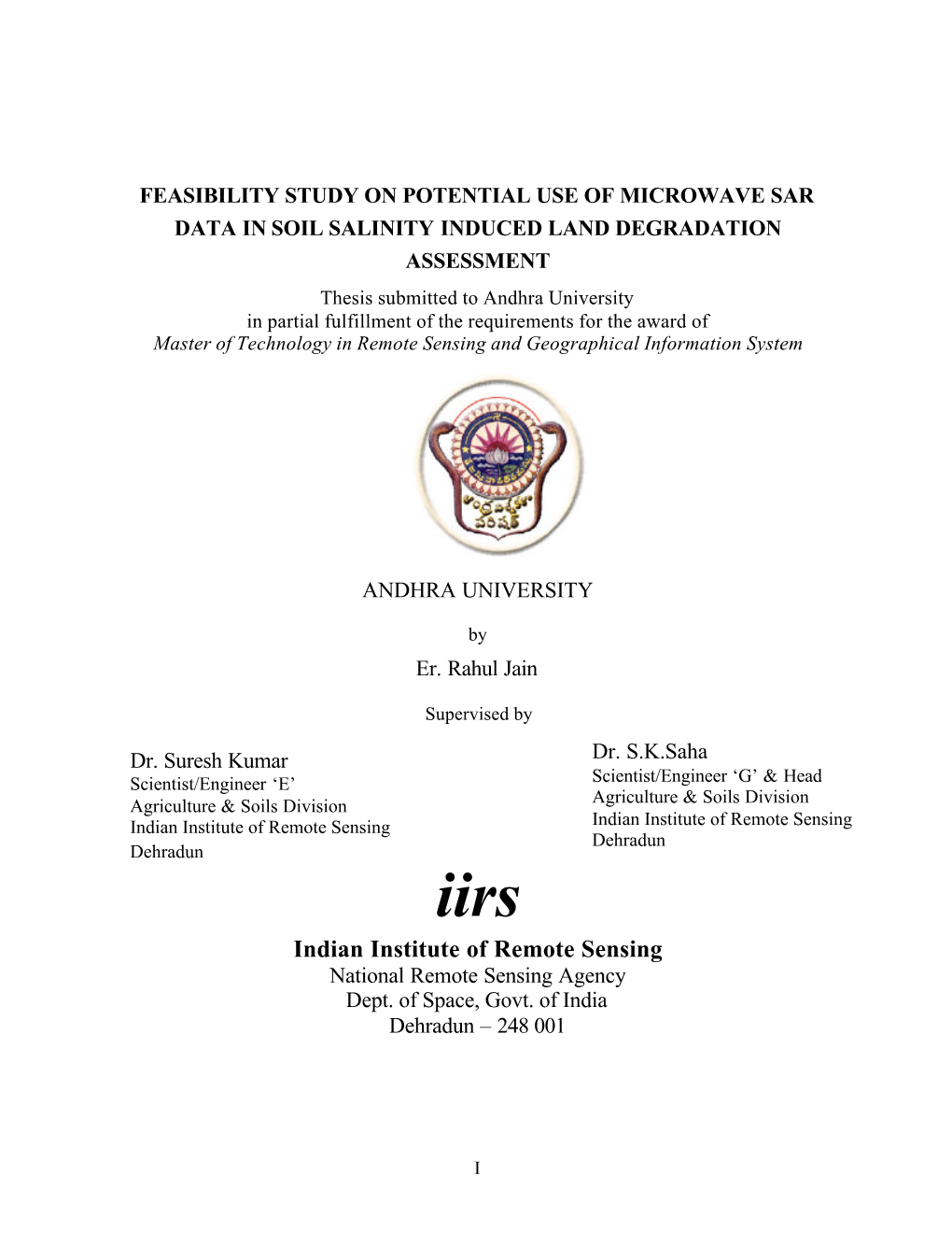 Iirs Indian Institute of Remote Sensing National Remote Sensing Agency Dept