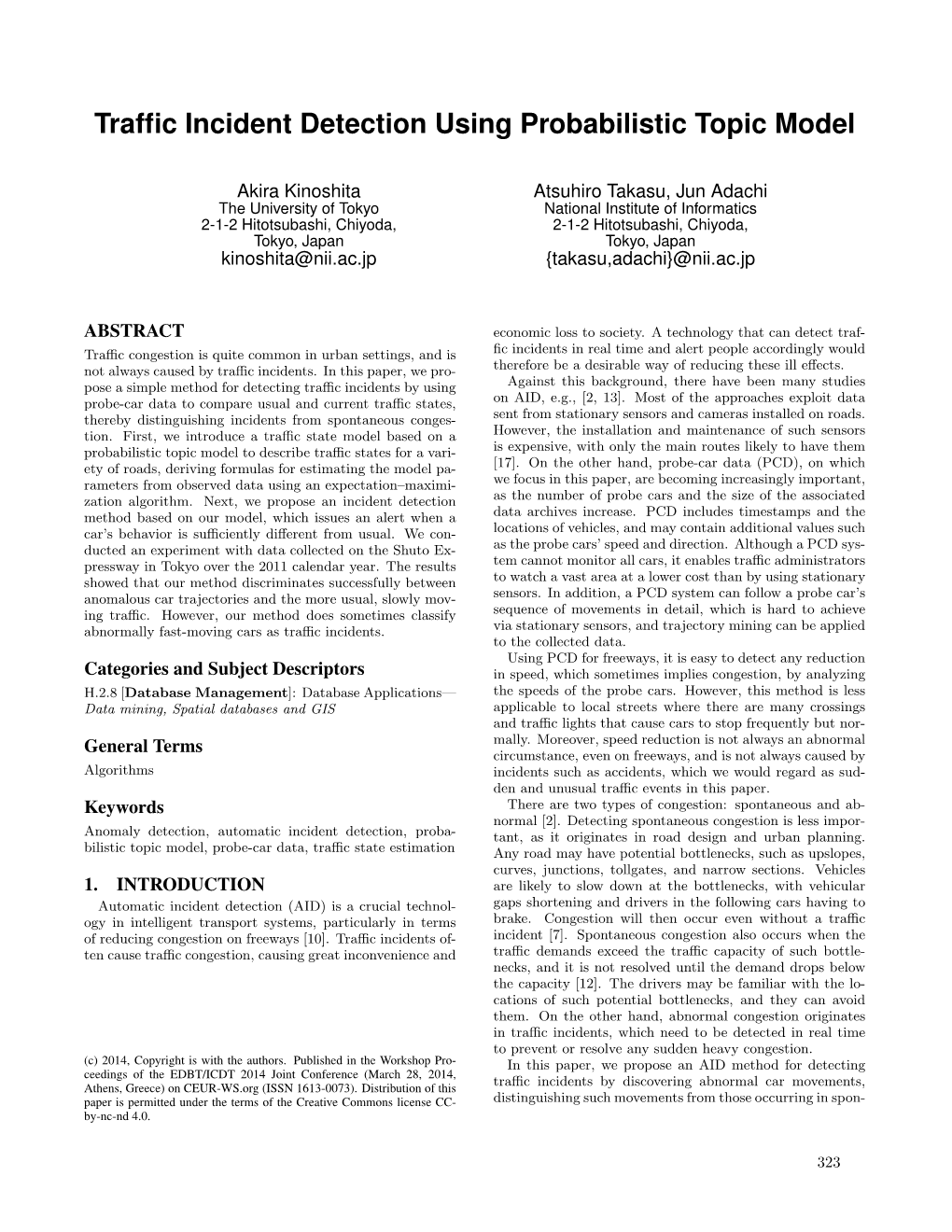 Traffic Incident Detection Using Probabilistic Topic Model