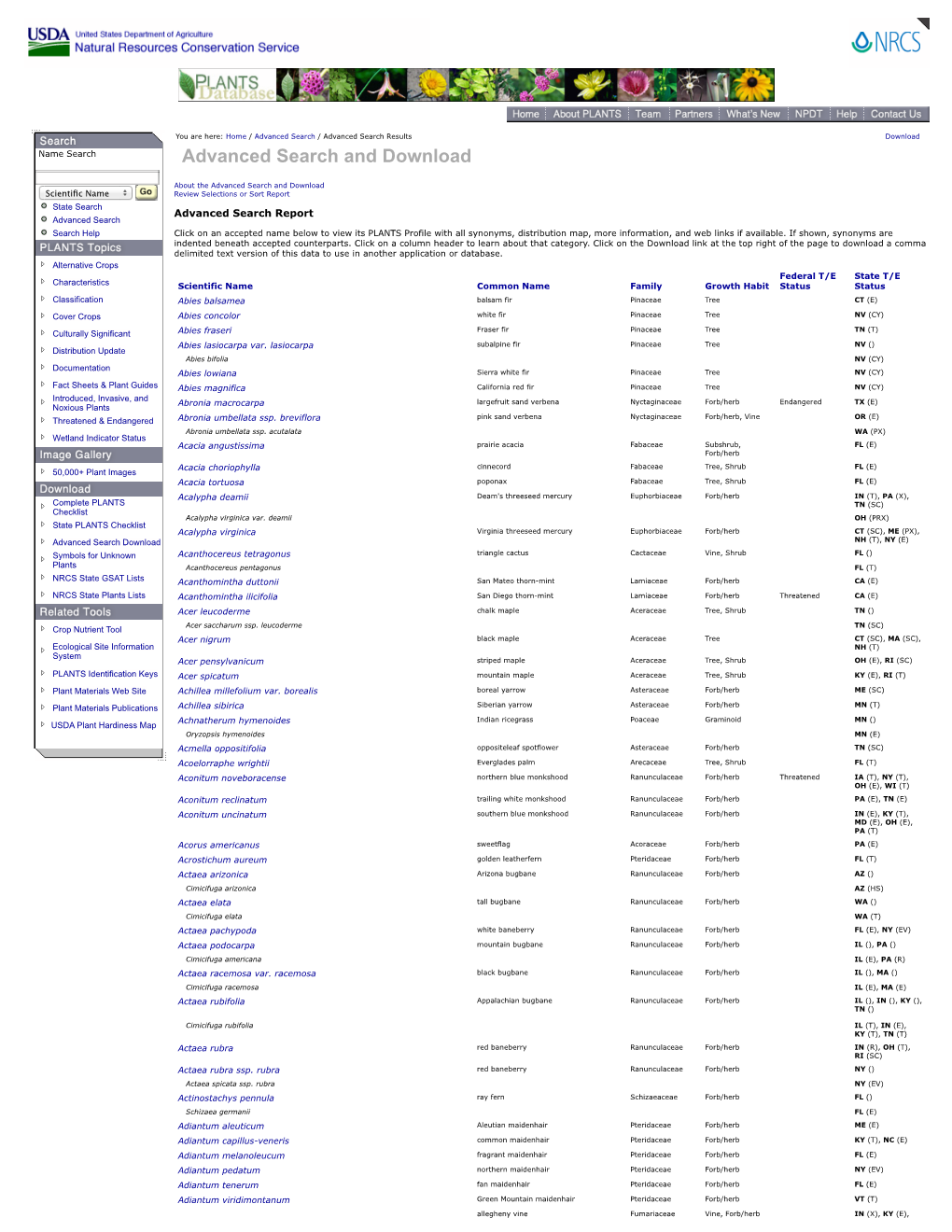 Advanced Search Results | USDA PLANTS