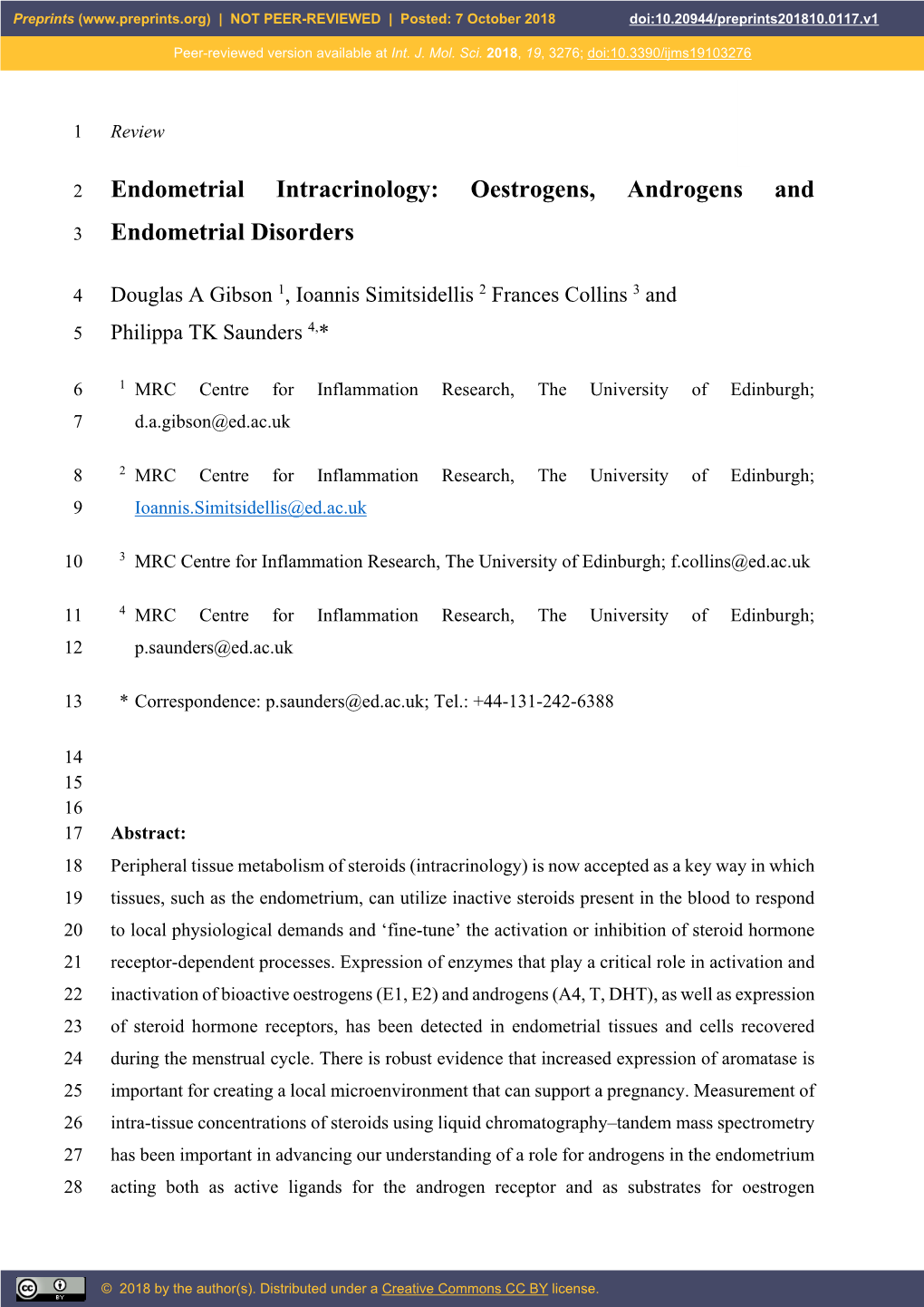 Oestrogens, Androgens and Endometrial Disorders