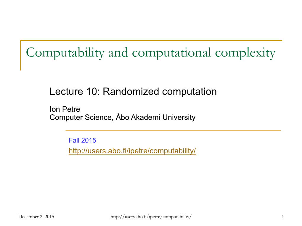 Computability and Computational Complexity