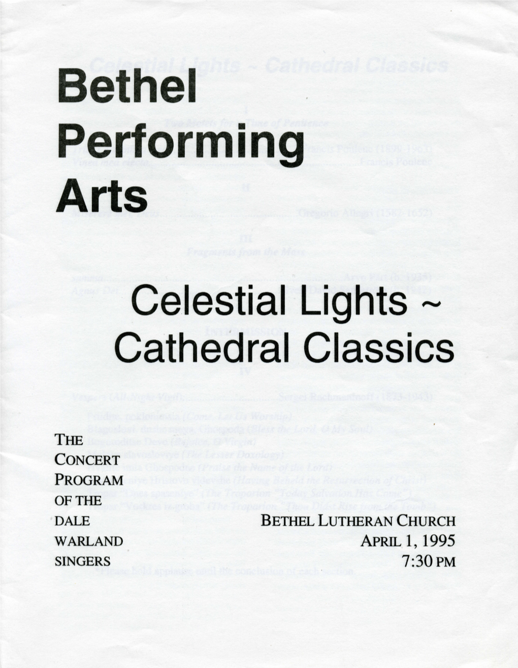 Cathedral Classics, April 01, 1995, Bethel Lutheran Church