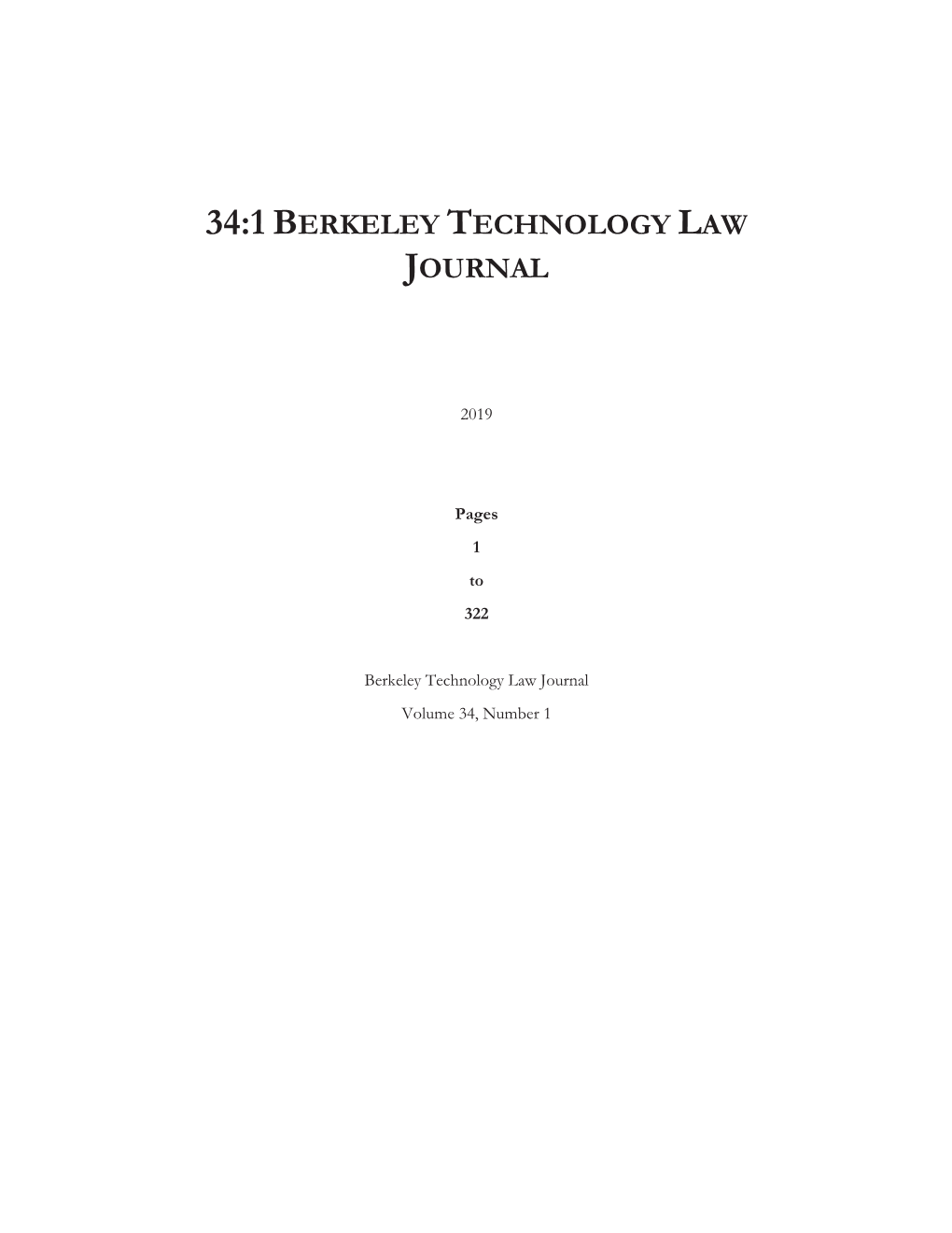 34:1 Berkeley Technology Law Journal