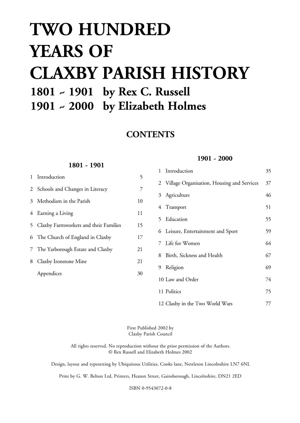 TWO HUNDRED YEARS of CLAXBY PARISH HISTORY 1801 ~ 1901 by Rex C