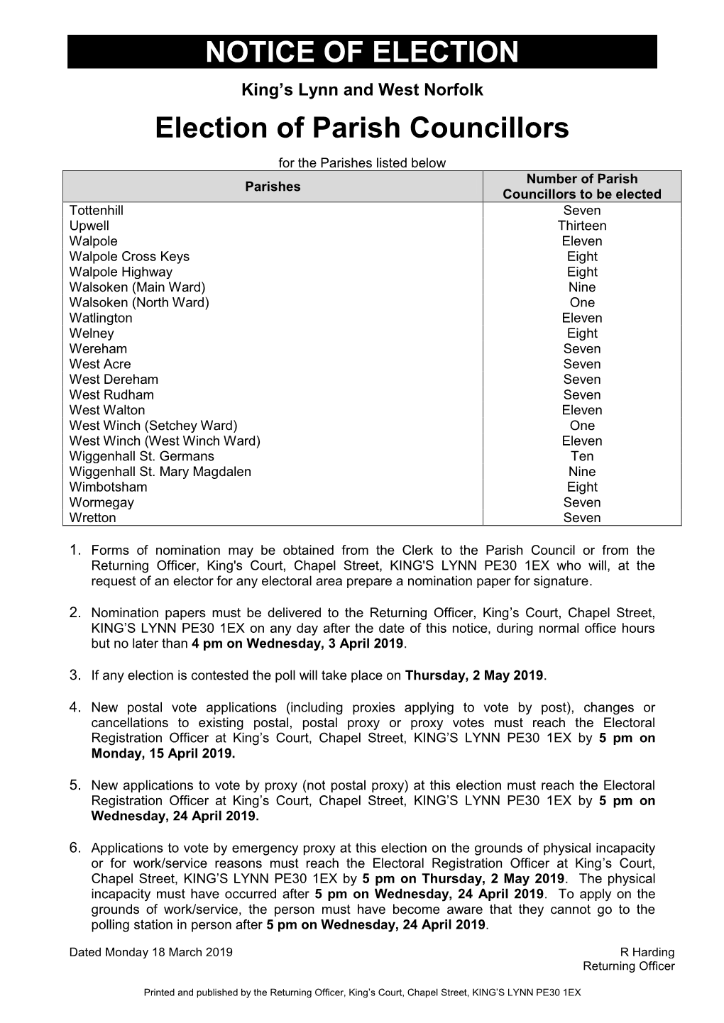 NOTICE of ELECTION Election of Parish Councillors