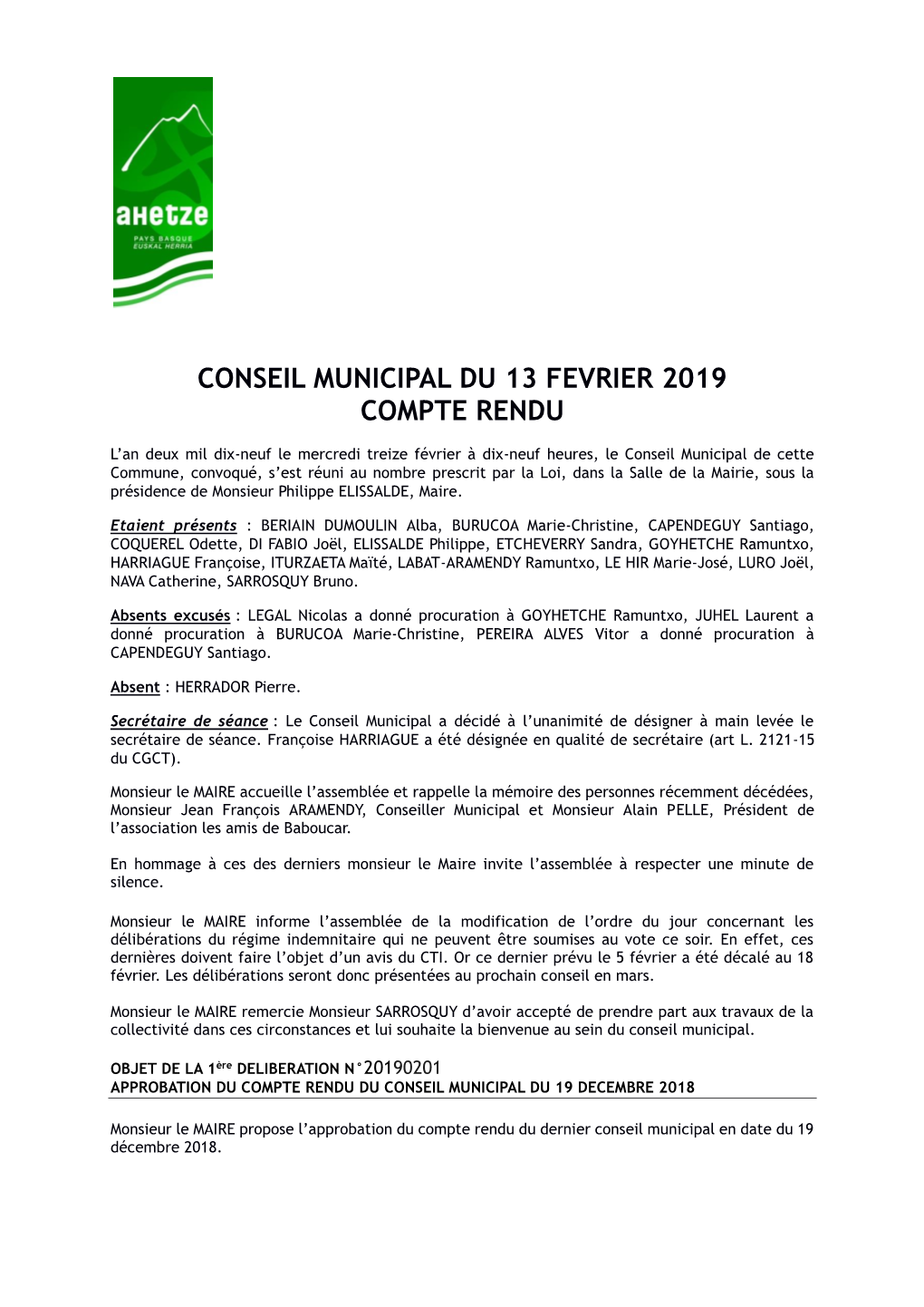 Conseil Municipal Du 13 Fevrier 2019 Compte Rendu