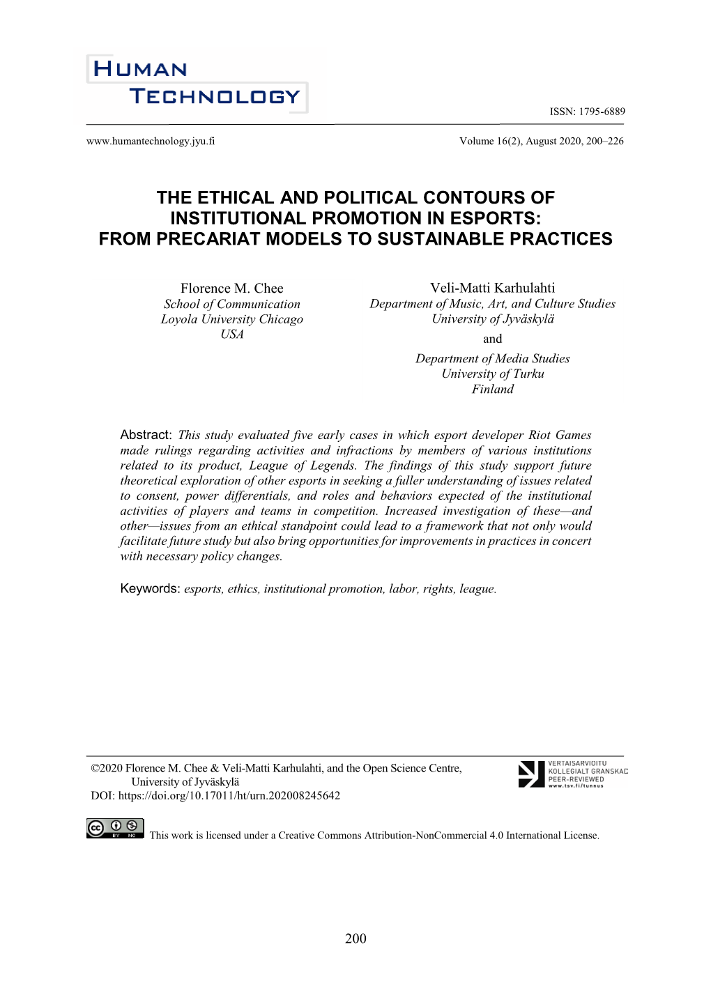 The Ethical and Political Contours of Institutional Promotion in Esports: from Precariat Models to Sustainable Practices