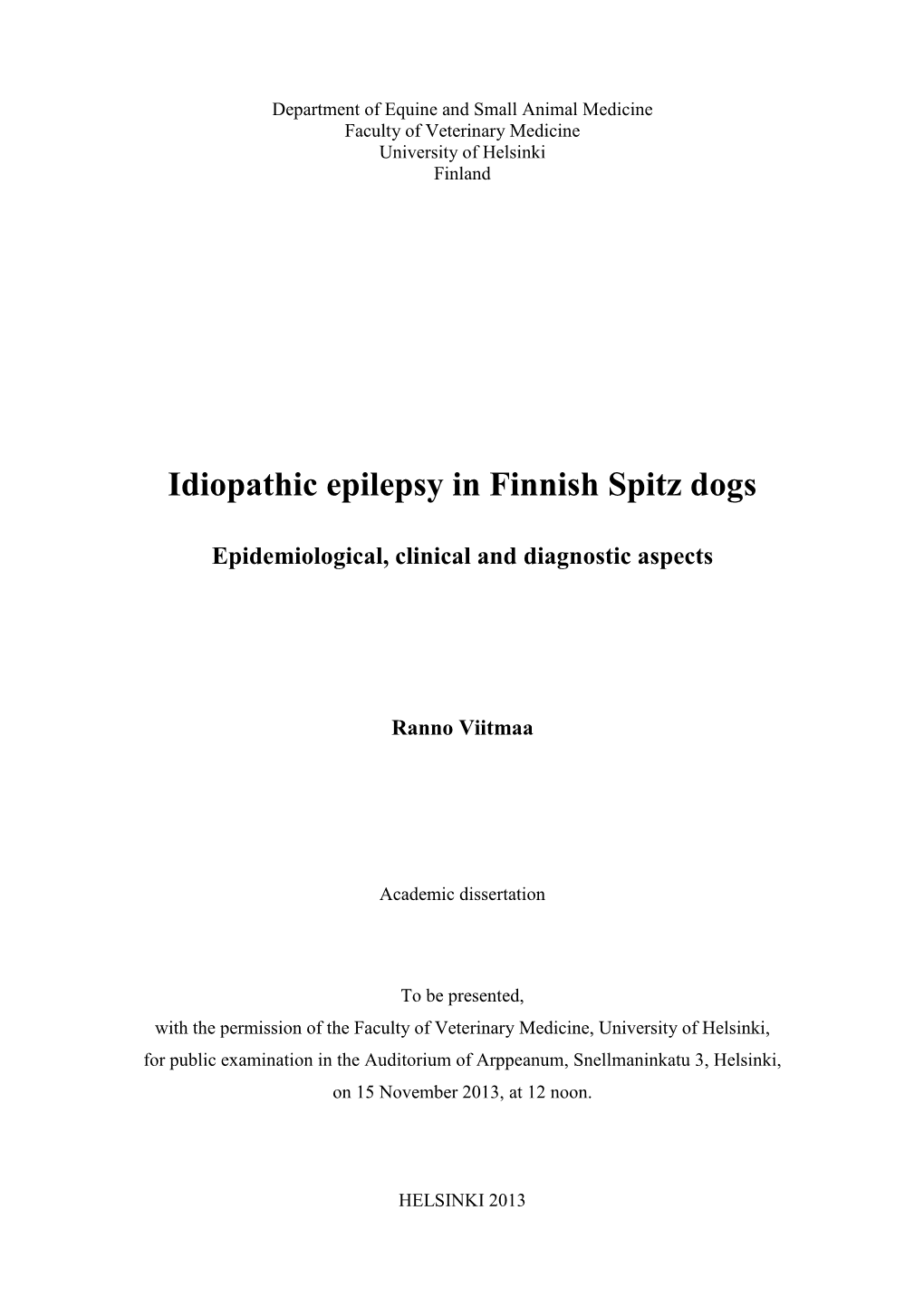 Idiopathic Epilepsy in Finnish Spitz Dogs