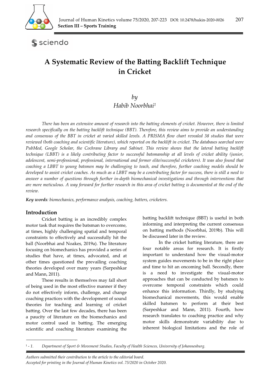 A Systematic Review of the Batting Backlift Technique in Cricket