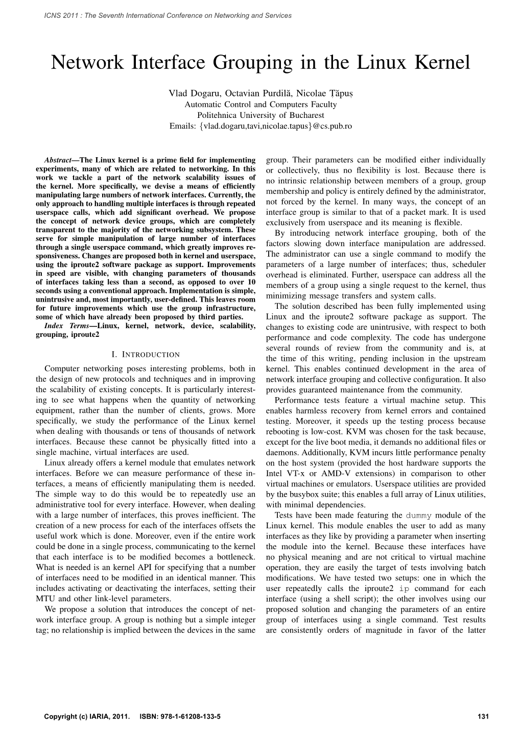 Network Interface Grouping in the Linux Kernel