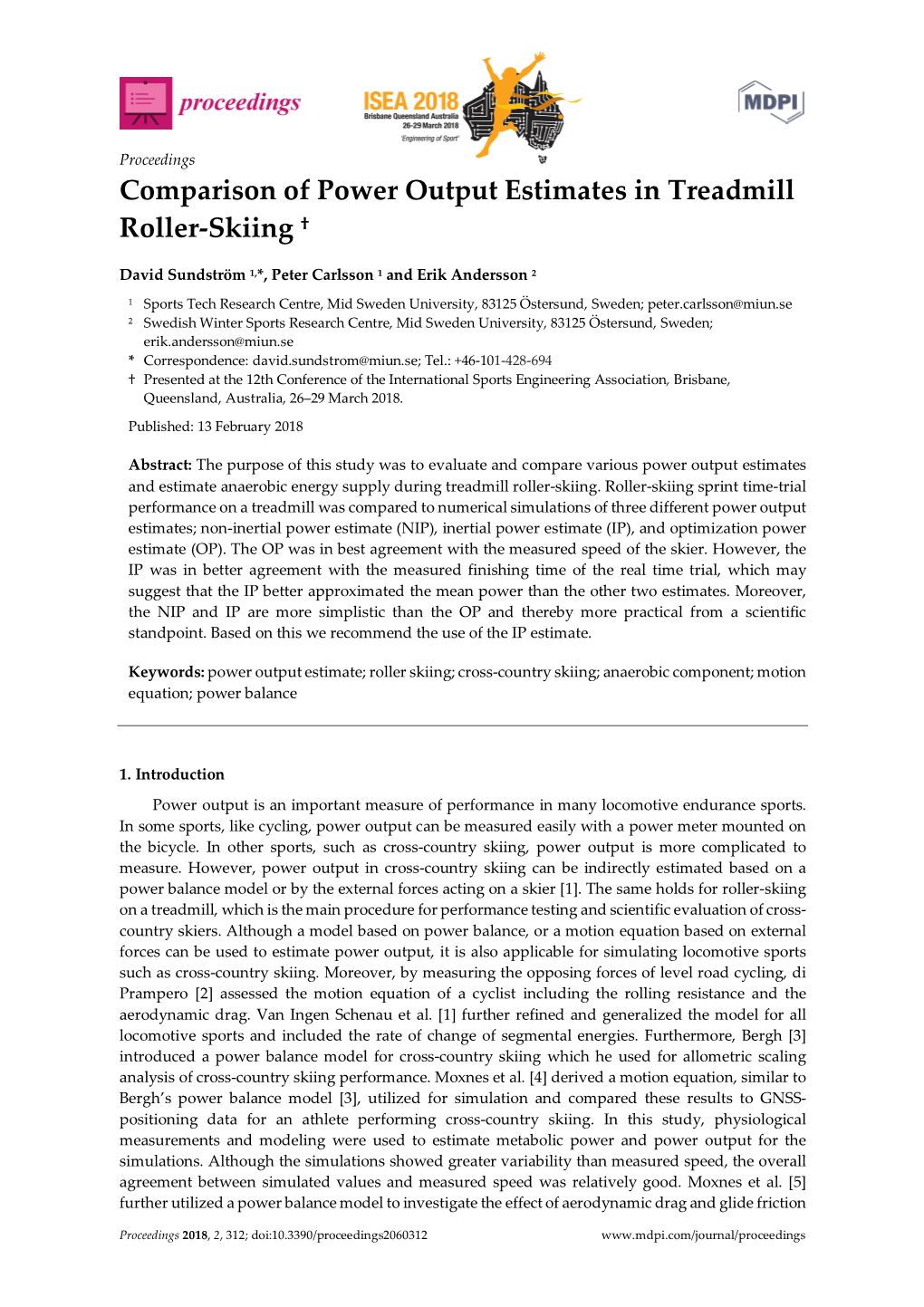 Comparison of Power Output Estimates in Treadmill Roller-Skiing †