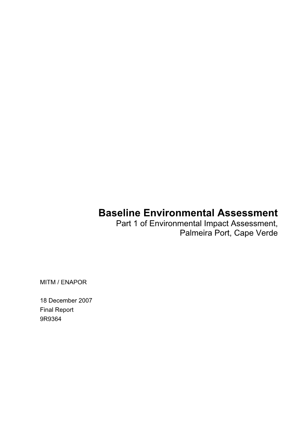 Baseline Environmental Assessment Part 1 of Environmental Impact Assessment, Palmeira Port, Cape Verde