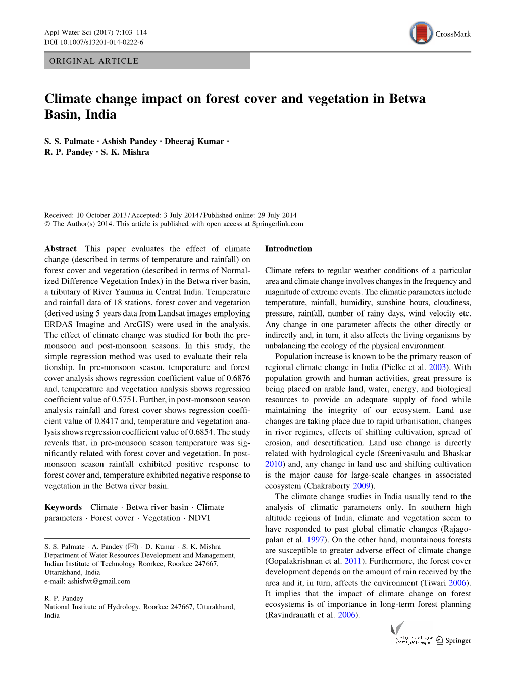 Climate Change Impact on Forest Cover and Vegetation in Betwa Basin, India