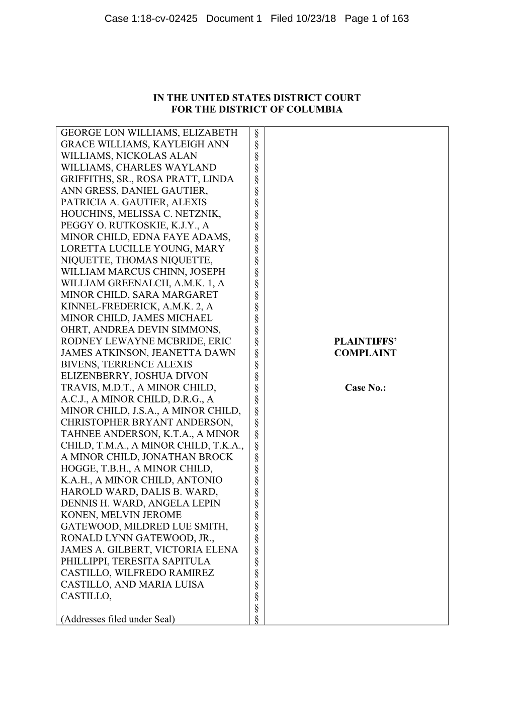 Case 1:18-Cv-02425 Document 1 Filed 10/23/18 Page 1 of 163