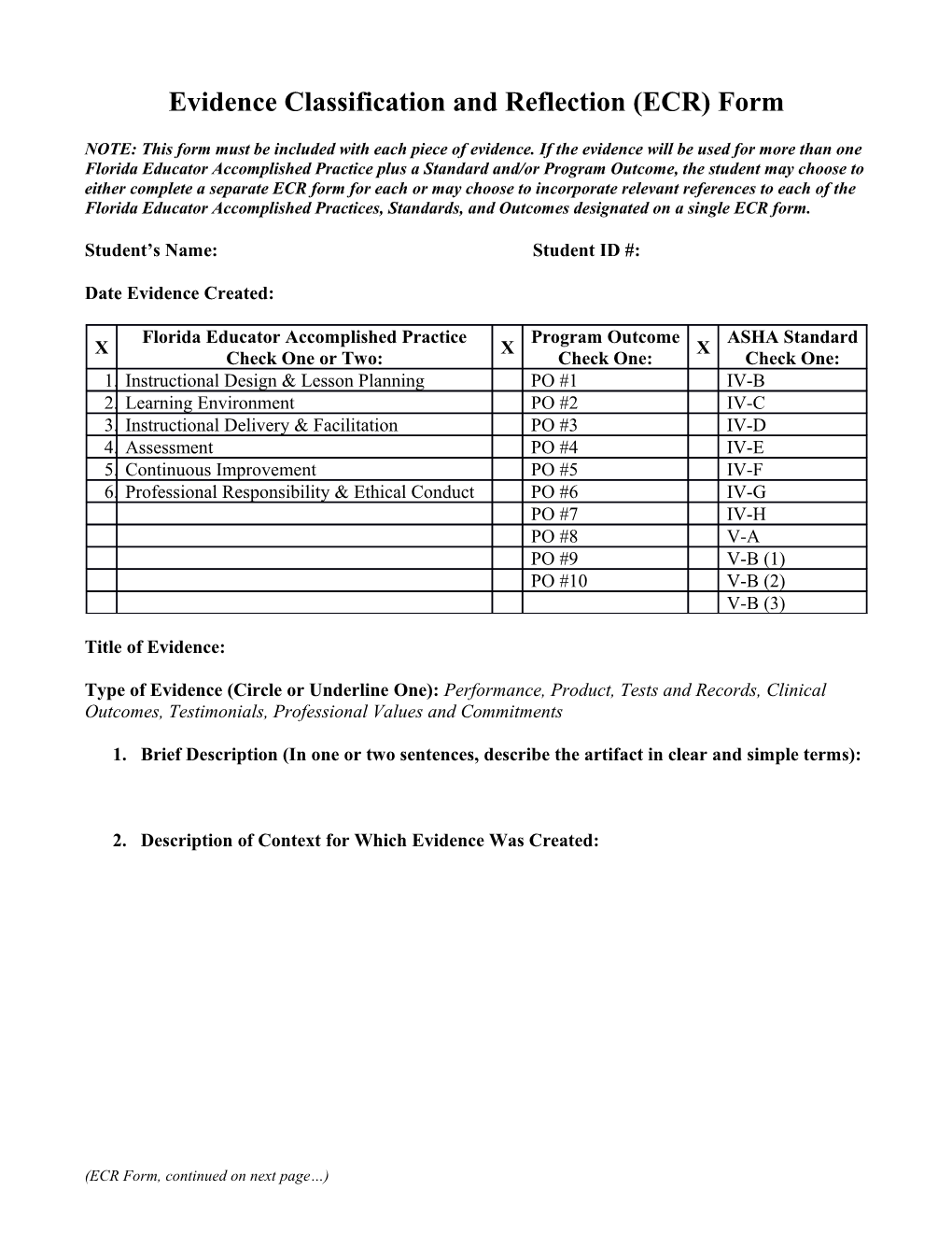 Evidence Classification and Reflection (ECR) Form