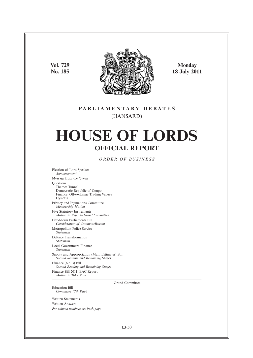 House of Lords Official Report