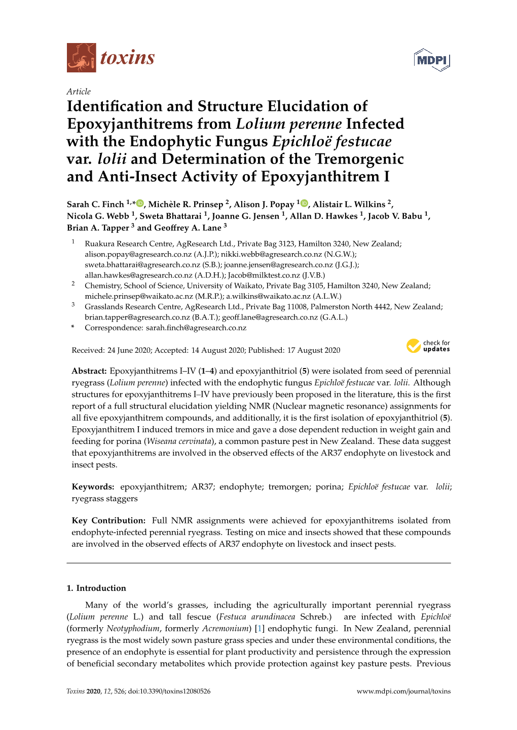 Identification and Structure Elucidation of Epoxyjanthitrems from Lolium