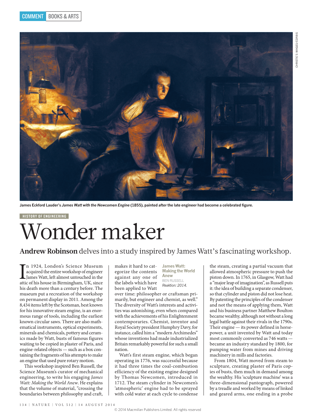 Wonder Maker Andrew Robinson Delves Into a Study Inspired by James Watt’S Fascinating Workshop