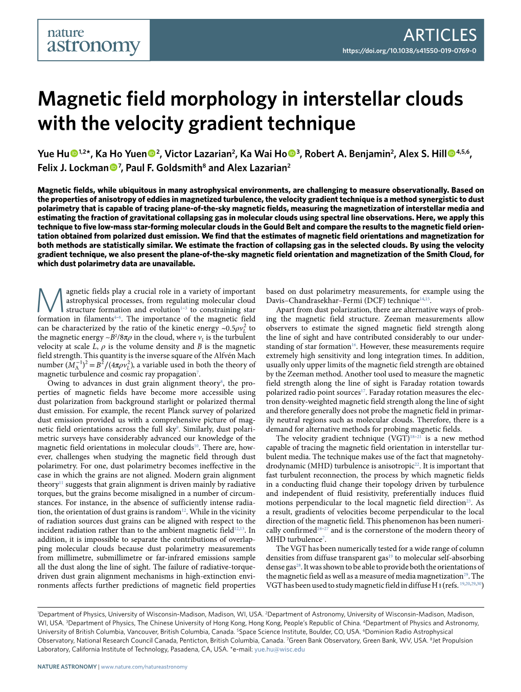 Magnetic Field Morphology in Interstellar Clouds with the Velocity Gradient Technique