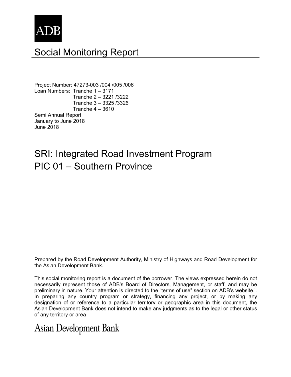 47273-003: Integrated Road Investment Program