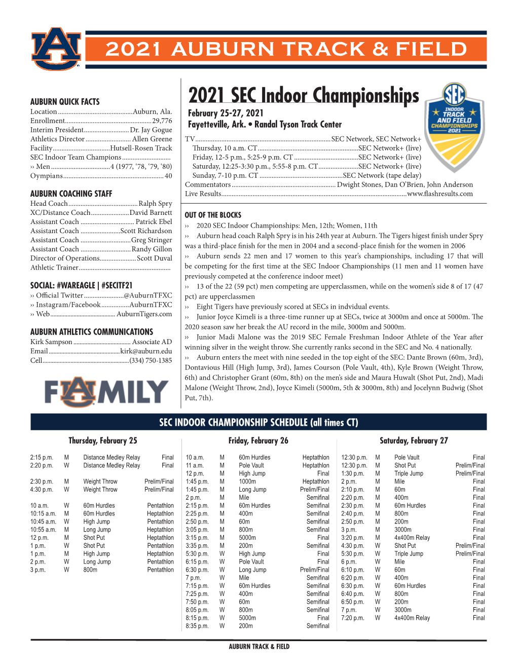 2021 SEC Indoor Championships Notes.Indd