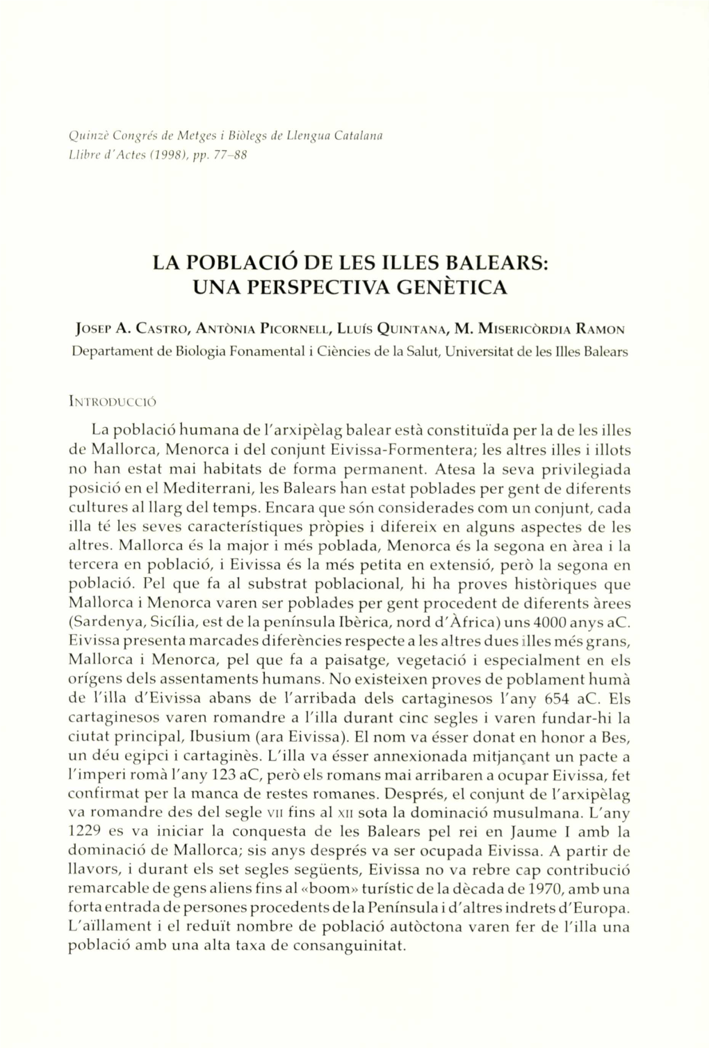 La Població De Les Illes Balears: Una Perspectiva Genètica