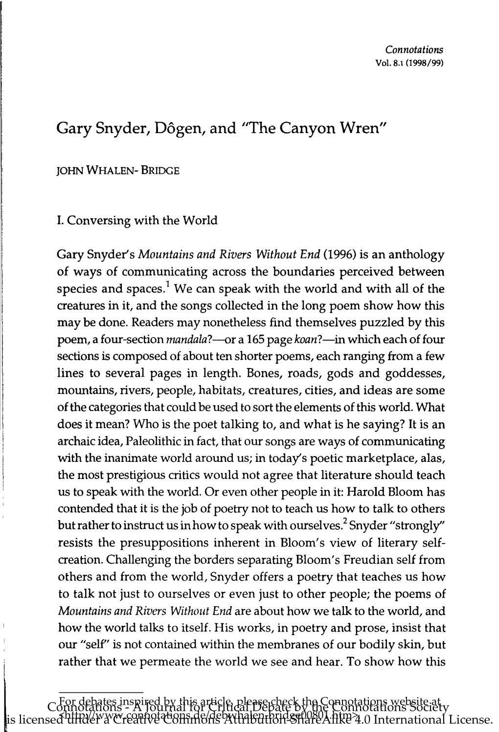 Gary Snyder, Dôgen, and "The Canyon Wren"