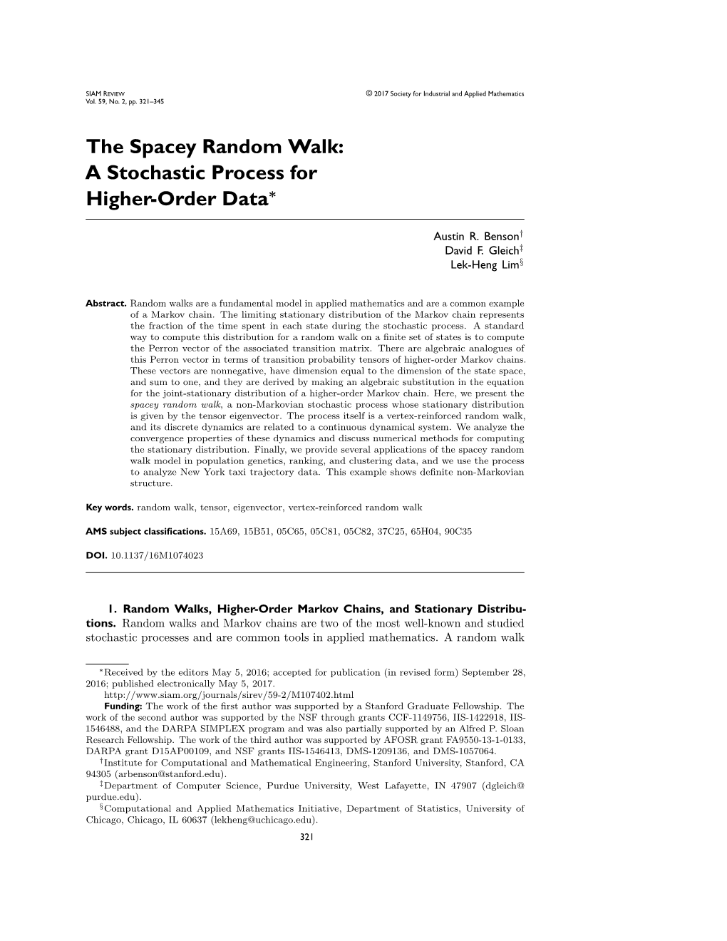 The Spacey Random Walk: a Stochastic Process for Higher-Order Data∗