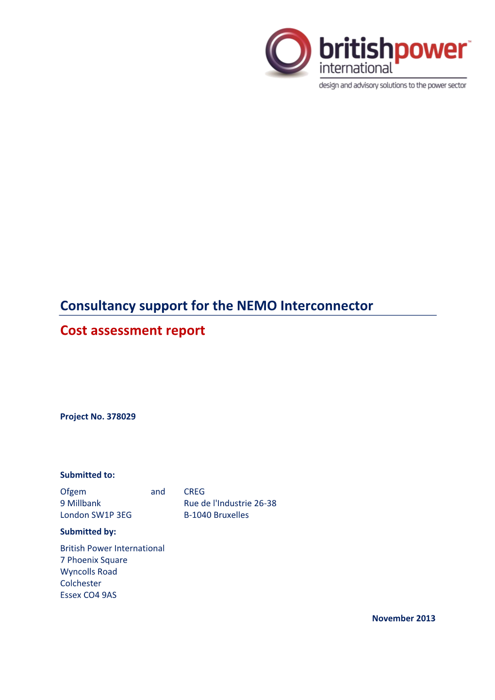 Cost Assessment Report for the NEMO Interconnector By