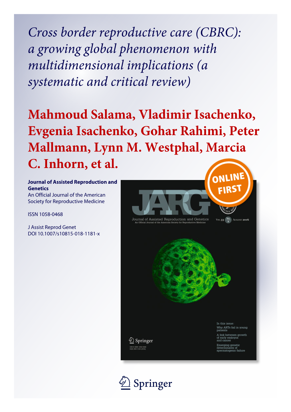 Cross Border Reproductive Care (CBRC): a Growing Global Phenomenon with Multidimensional Implications (A Systematic and Critical Review)