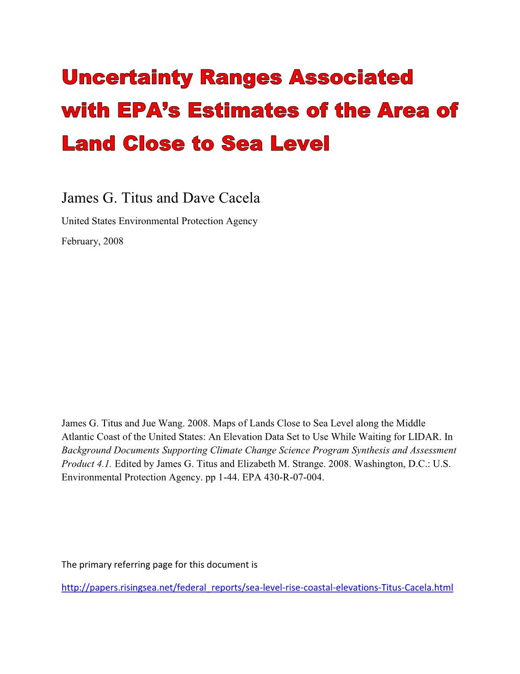 Uncertainty Ranges Associated with EPA's Estimates of the Area of Land