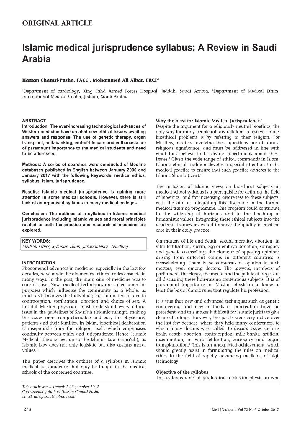 Islamic Medical Jurisprudence Syllabus: a Review in Saudi Arabia