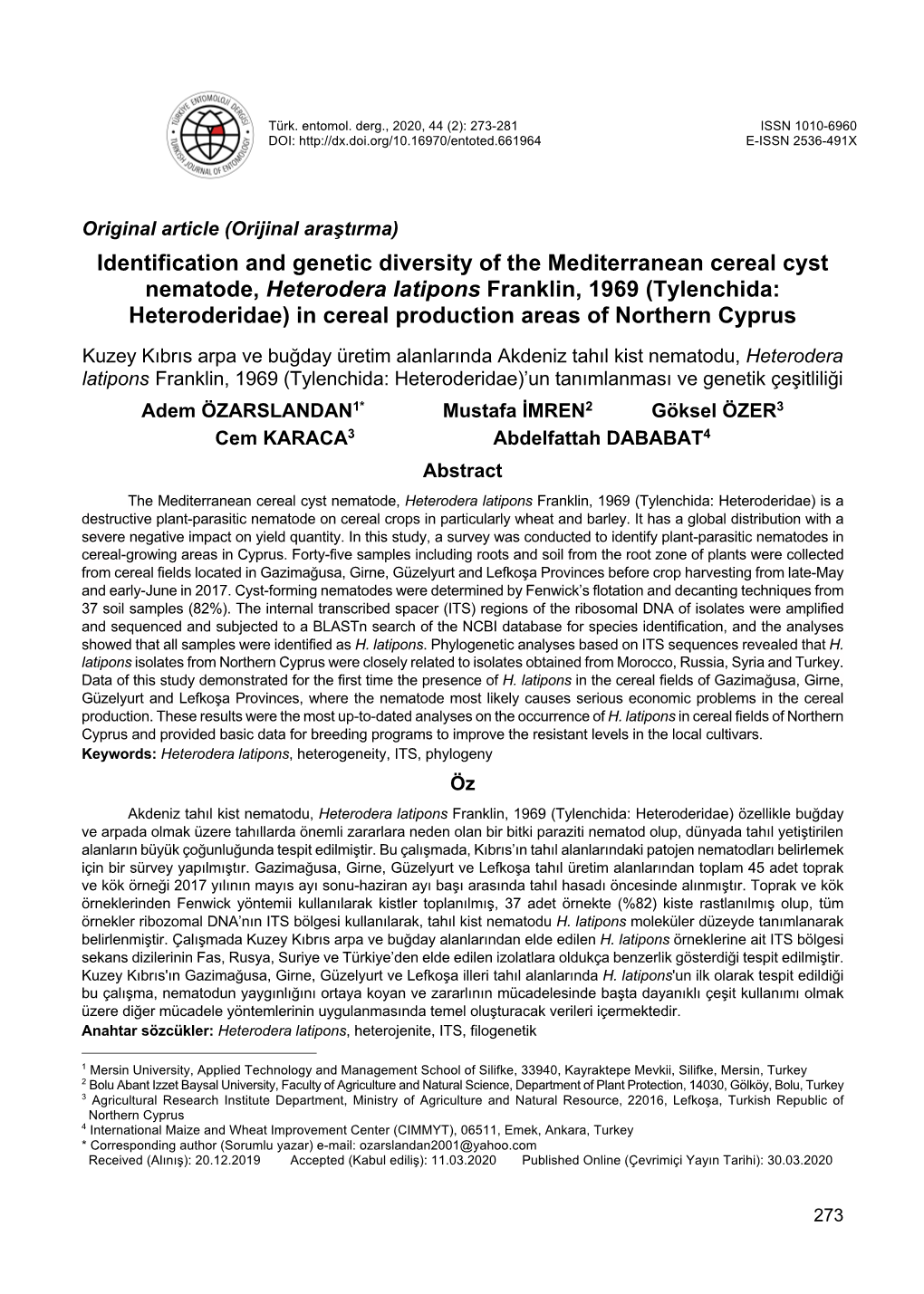Identification and Genetic Diversity of the Mediterranean