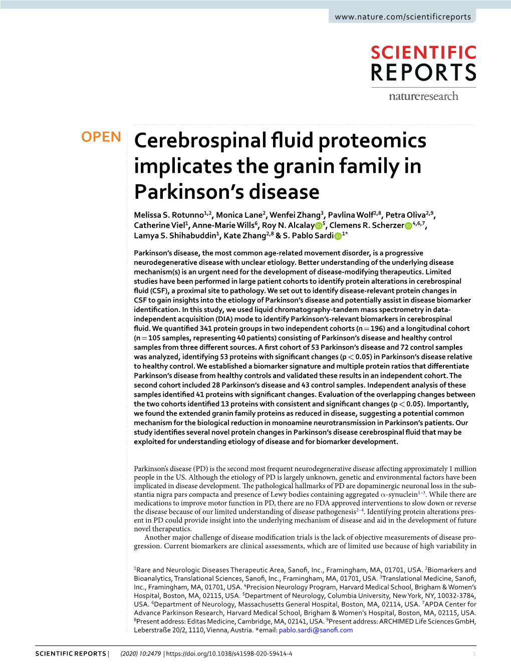 Cerebrospinal Fluid Proteomics Implicates the Granin Family in Parkinson's Disease