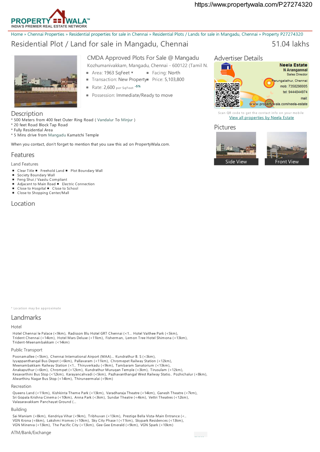 Residential Plot / Land for Sale in Mangadu, Chennai (P27274320)