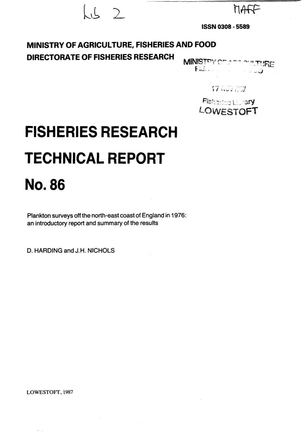 Plankton Surveys Off the North-East Coast of England in 1976: an Introductory Report and Summary of the Results