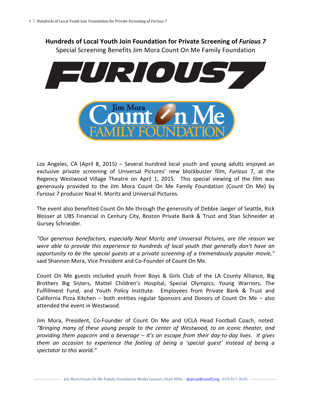 Hundreds of Local Youth Join Foundation for Private Screening of Furious 7